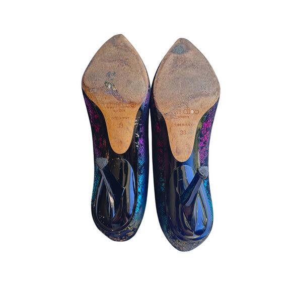 Jimmy Choo Multicolor Metallic Snake‑Print Suede Pumps Size 38 Pointed Heels - Picture 9 of 10